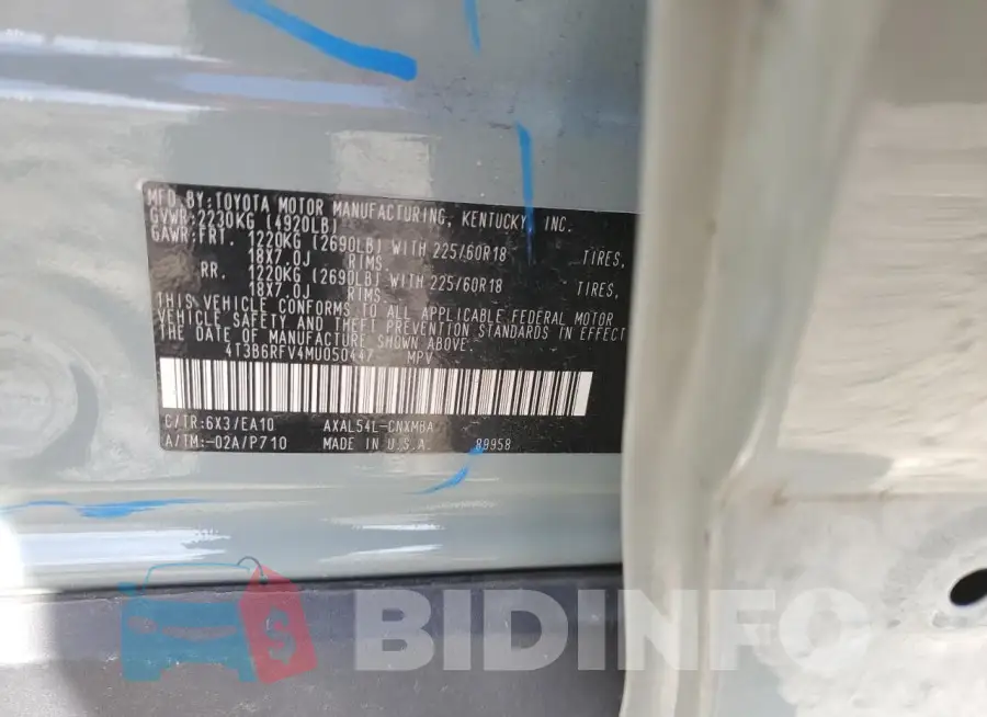 4T3B6RFV4MU050447 Photo# 14