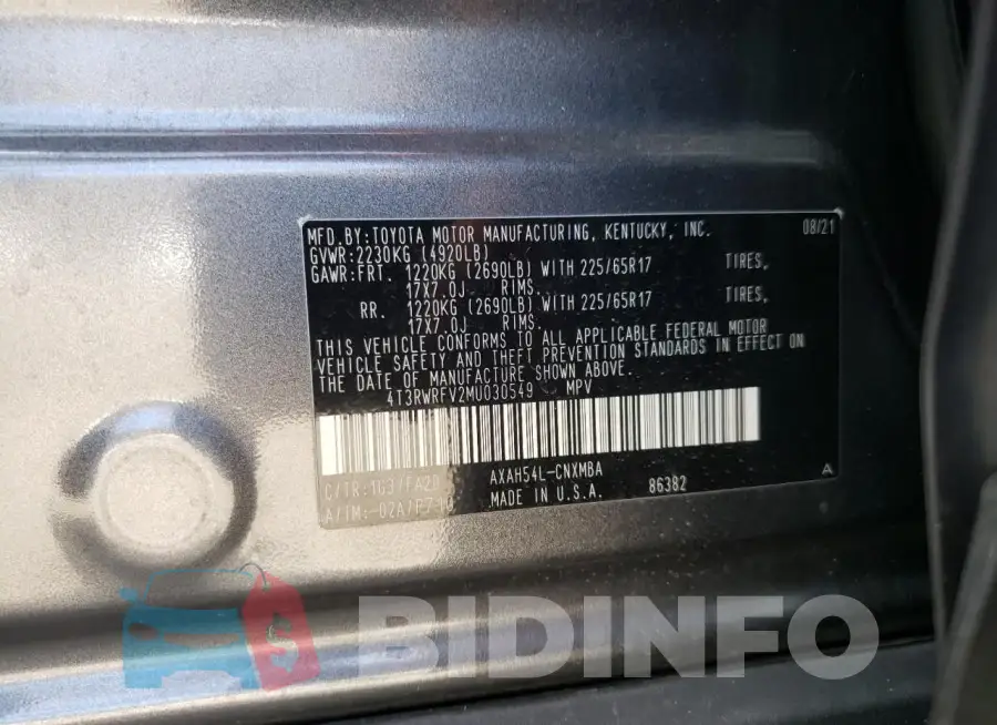 4T3RWRFV2MU030549 Photo# 13