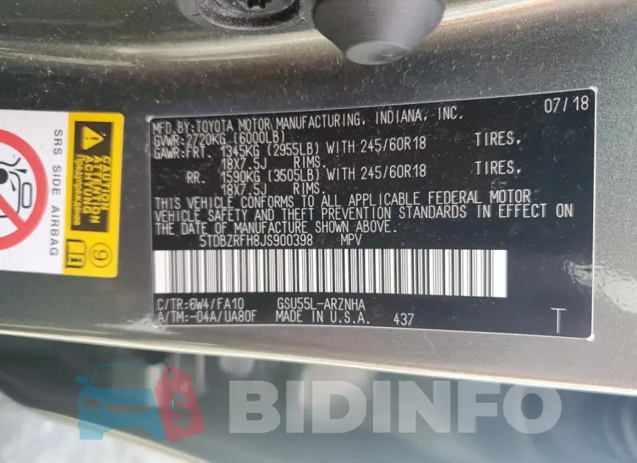 5TDBZRFH8JS900398 Photo# 14