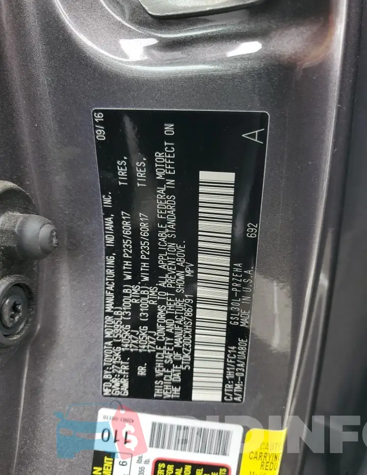 5TDKZ3DCXHS786791 Photo# 13