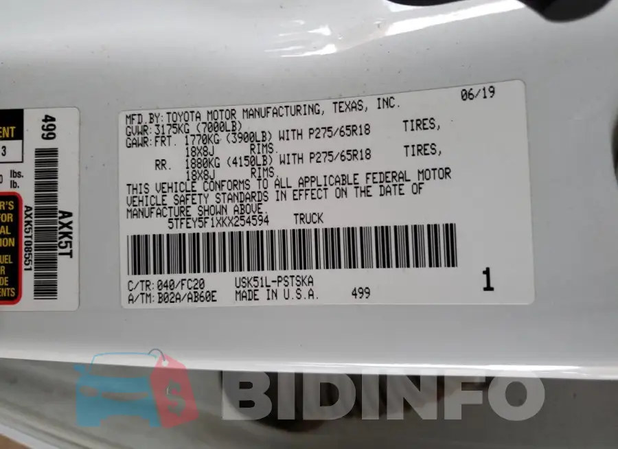 5TFEY5F1XKX254594 Photo# 12