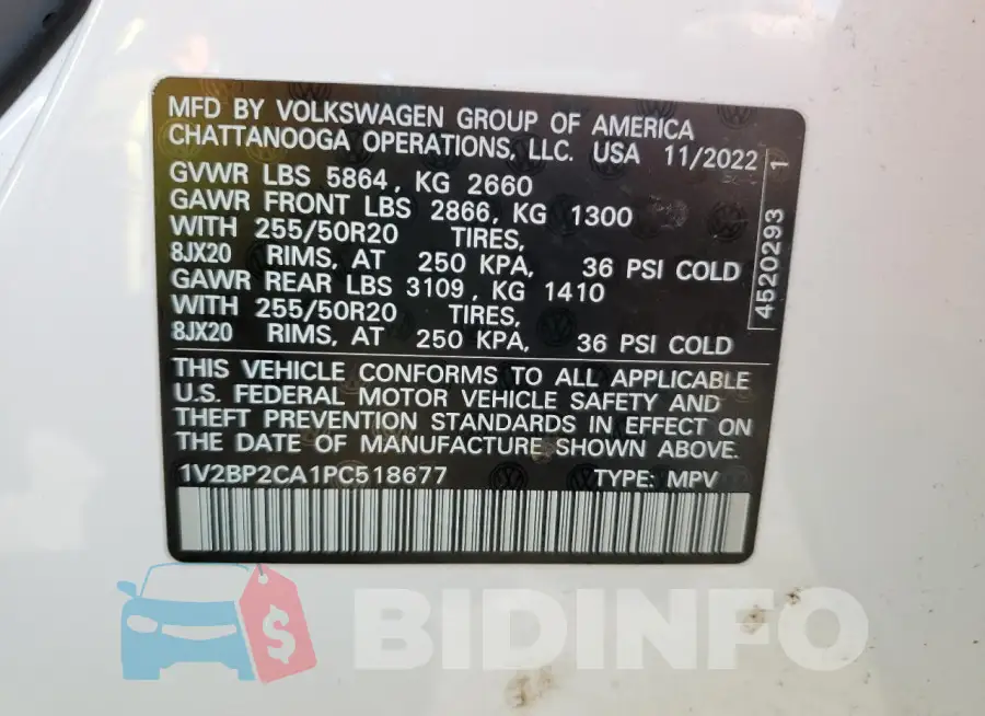 1V2BP2CA1PC518677 Photo# 13