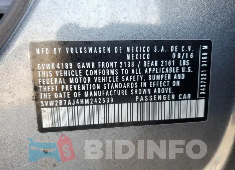 3VW2B7AJ4HM242539 Photo# 12