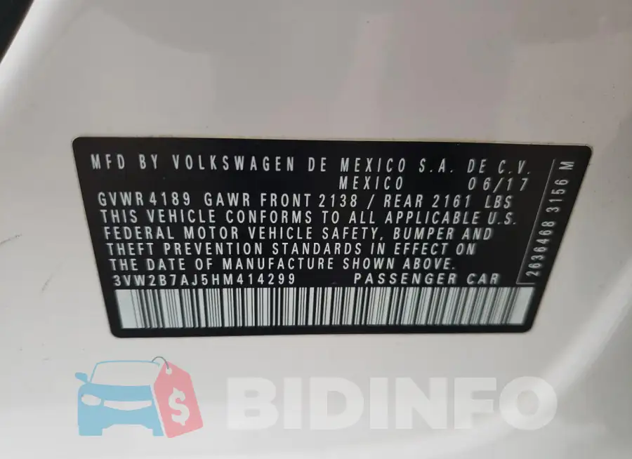 3VW2B7AJ5HM414299 Photo# 12