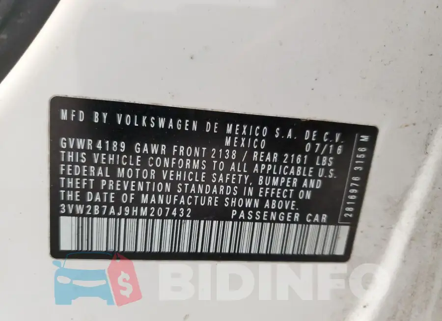 3VW2B7AJ9HM207432 Photo# 12