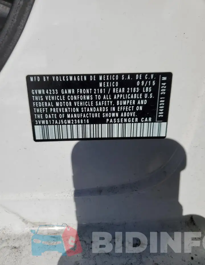 3VWB17AJ5GM236816 Photo# 12