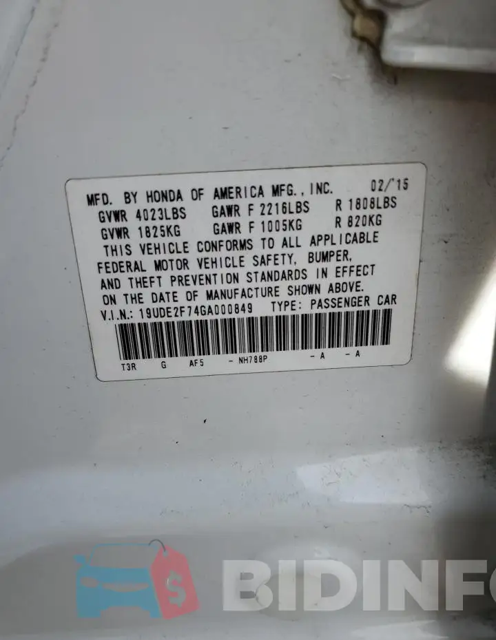 19UDE2F74GA000849 Photo# 13
