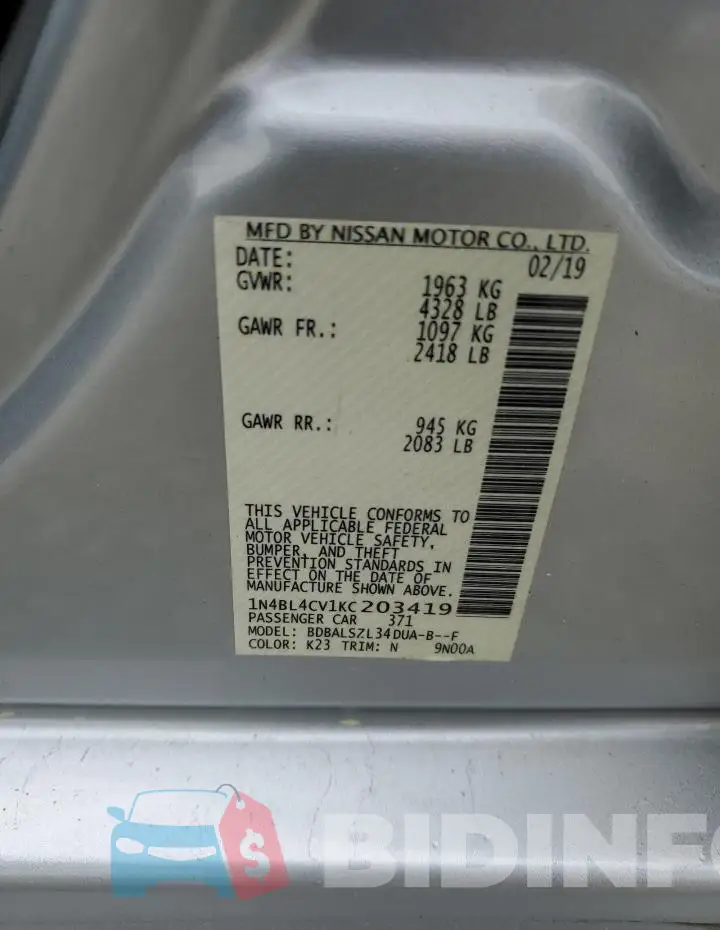 1N4BL4CV1KC203419 Photo# 12