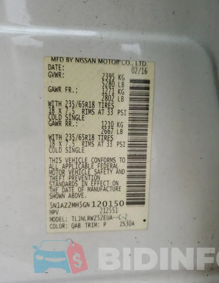 5N1AZ2MH5GN120150 Photo# 13