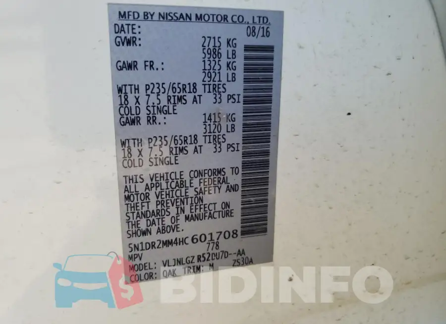 5N1DR2MM4HC601708 Photo# 13