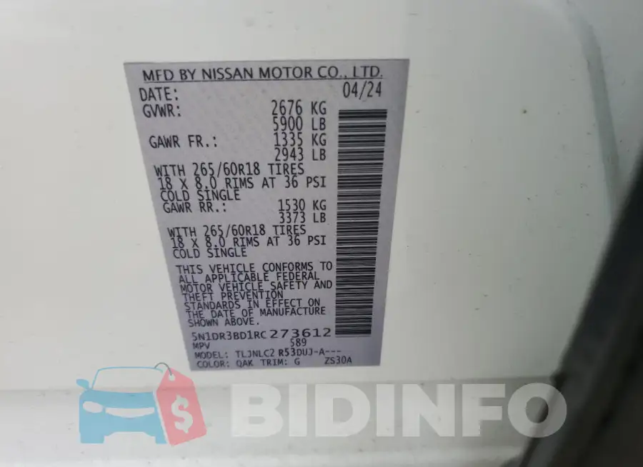 5N1DR3BD1RC273612 Photo# 12