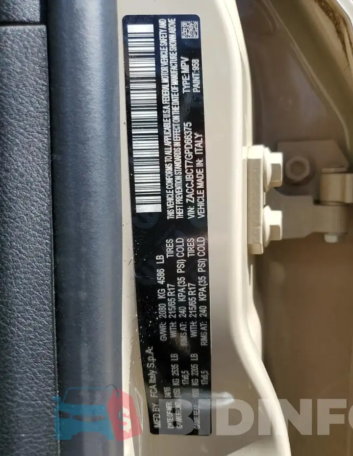 ZACCJBCT7GPD66375 Photo# 13