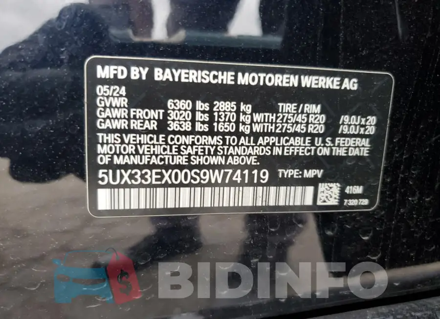 5UX33EX00S9W74119 Photo# 13