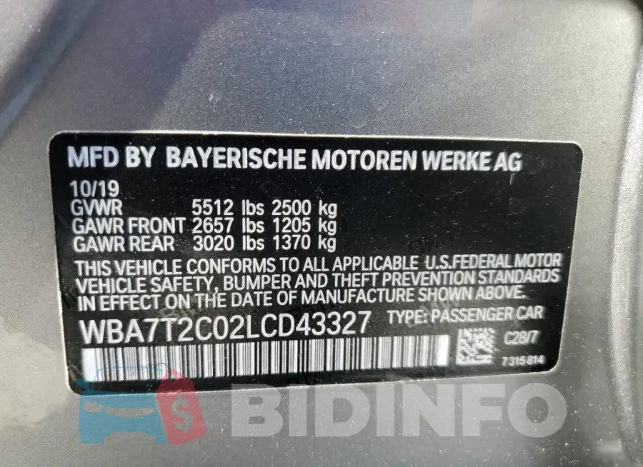WBA7T2C02LCD43327 Photo# 13