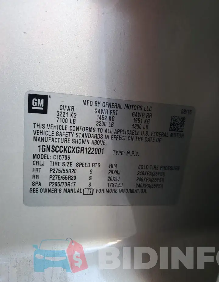 1GNSCCKCXGR122001 Photo# 13
