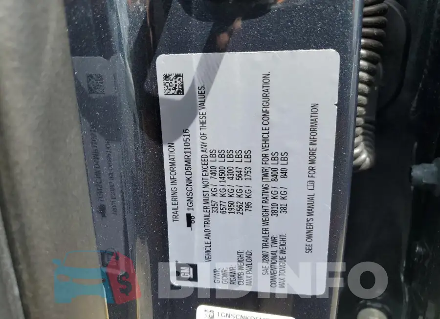 1GNSCNKD5MR110516 Photo# 13