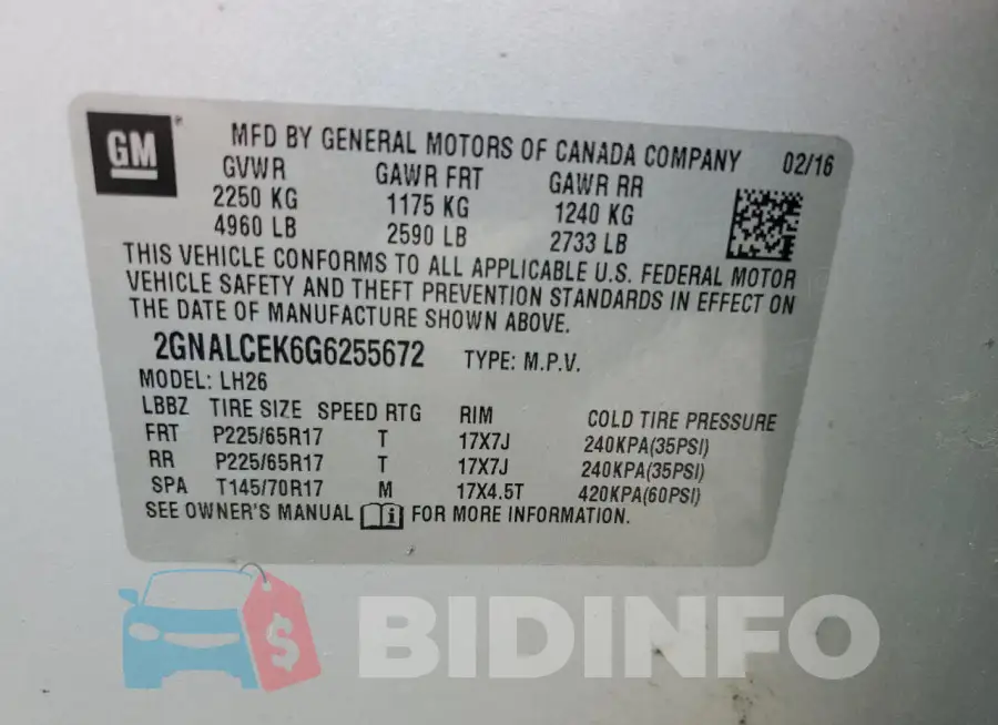 2GNALCEK6G6255672 Photo# 13