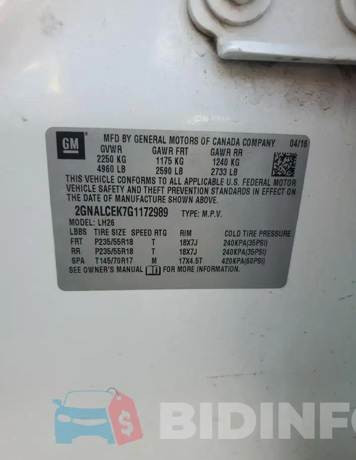 2GNALCEK7G1172989 Photo# 14