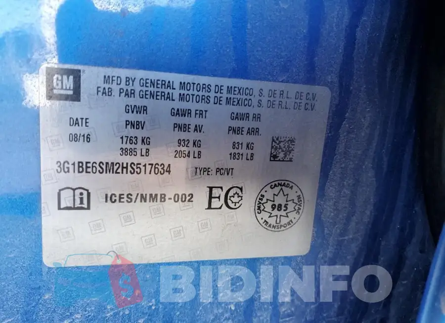 3G1BE6SM2HS517634 Photo# 12