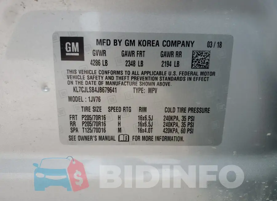 KL7CJLSB4JB679641 Photo# 14