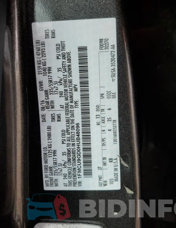 1FMCU9GD0HUB48096 Photo# 13