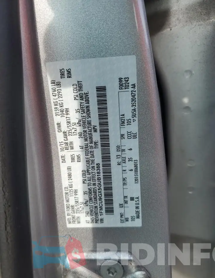 1FMCU9GX5GUB18388 Photo# 13
