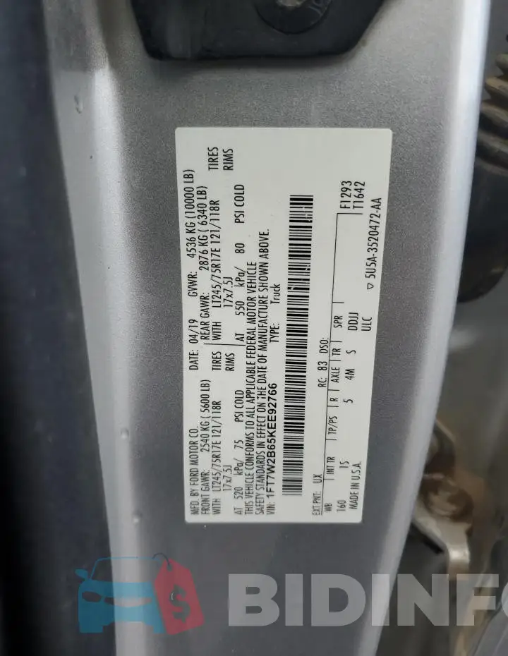 1FT7W2B65KEE92766 Photo# 12