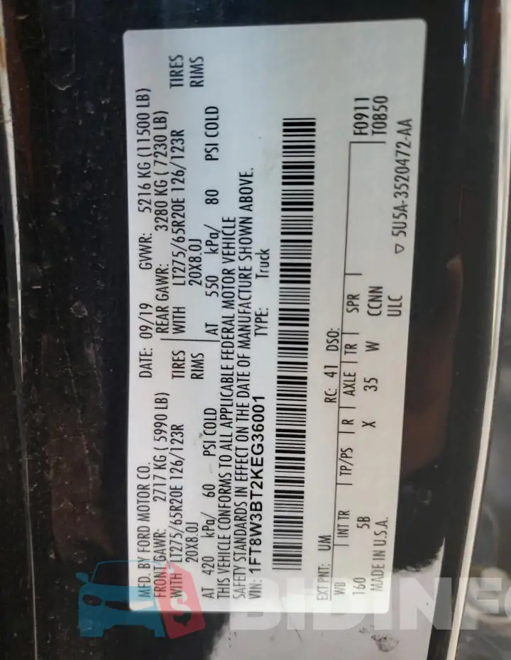 1FT8W3BT2KEG36001 Photo# 12