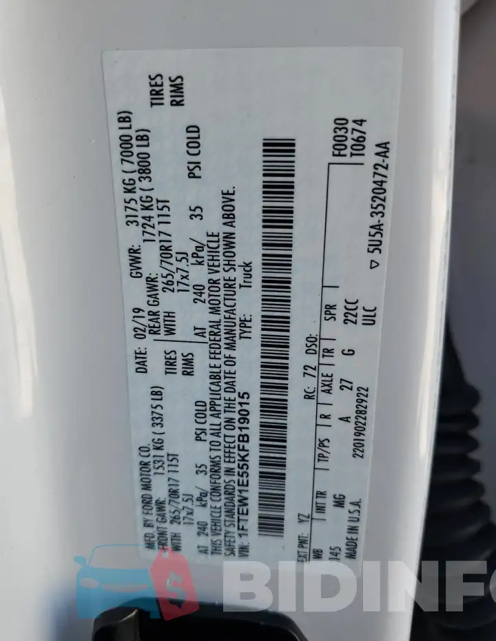 1FTEW1E55KFB19015 Photo# 12