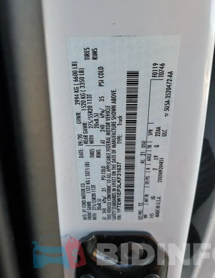 1FTEW1EP3LKF31637 Photo# 12