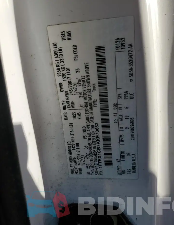1FTEX1CB7KKE70683 Photo# 12
