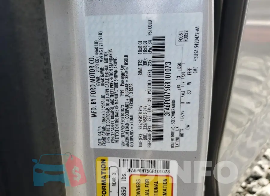 3FA6P0H75GR101073 Photo# 12