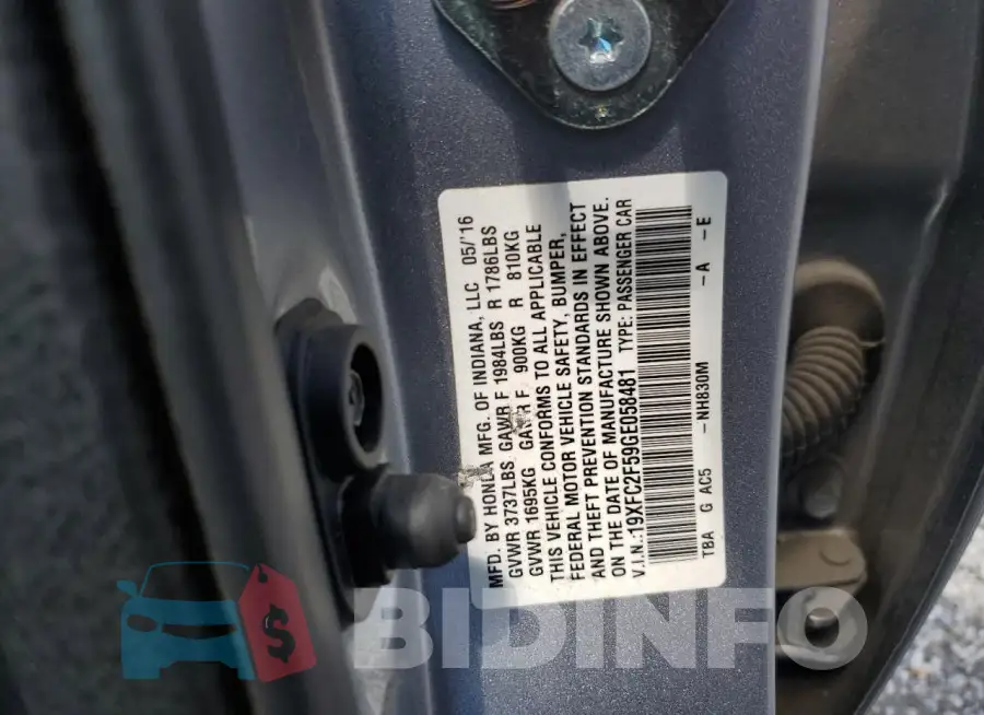 19XFC2F59GE058481 Photo# 13
