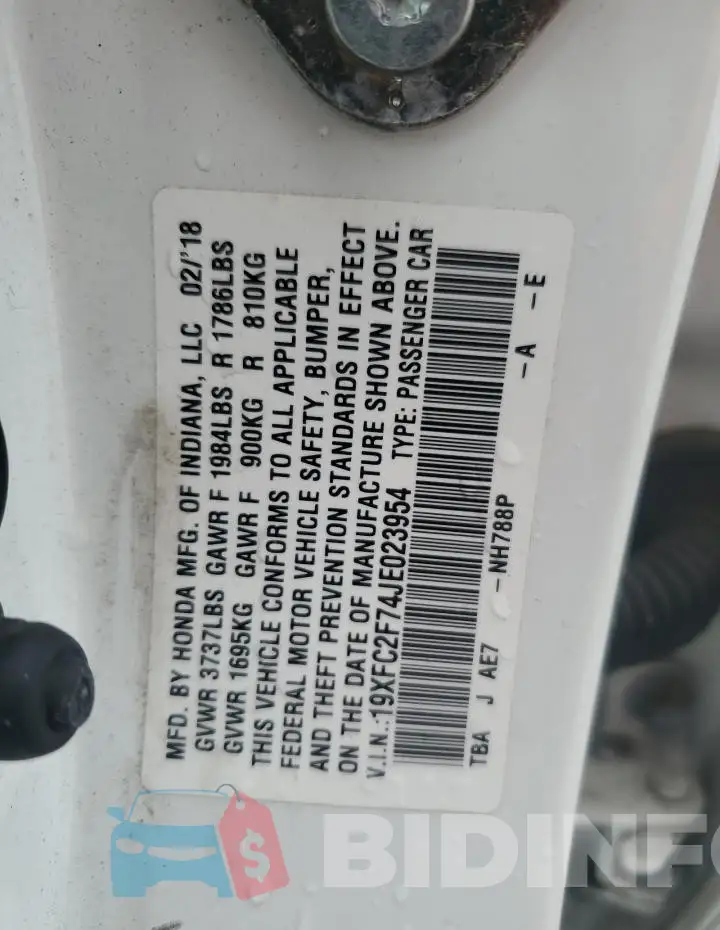 19XFC2F74JE023954 Photo# 13
