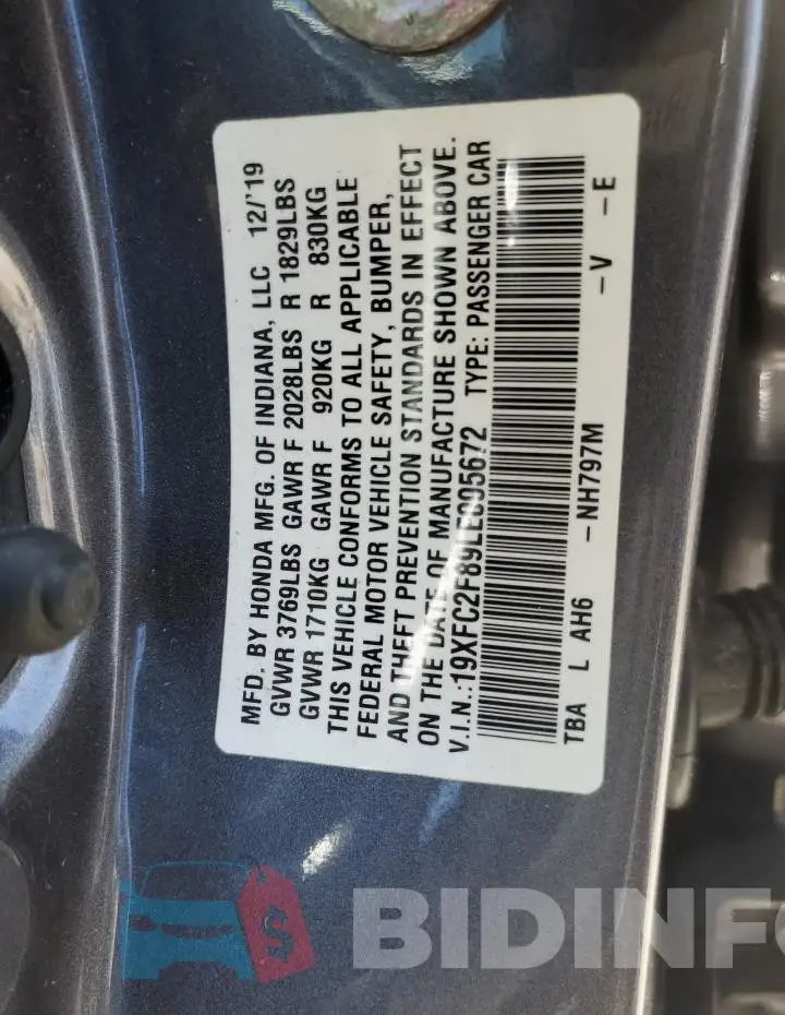 19XFC2F89LE005672 Photo# 12