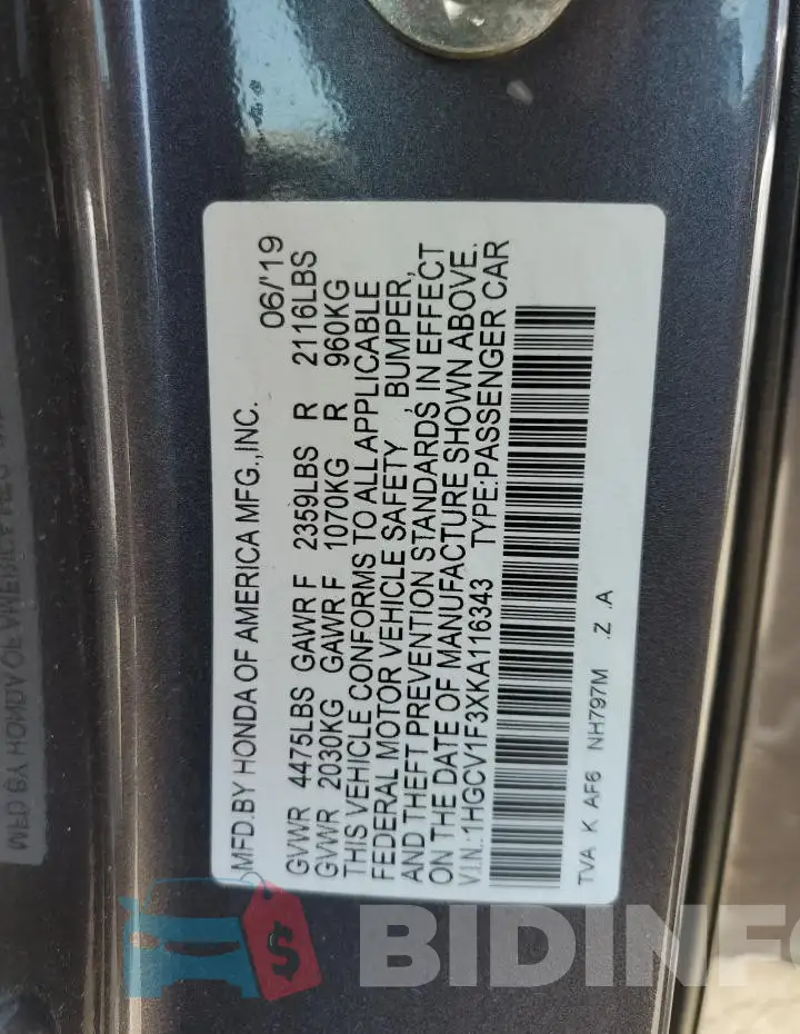 1HGCV1F3XKA116343 Photo# 12