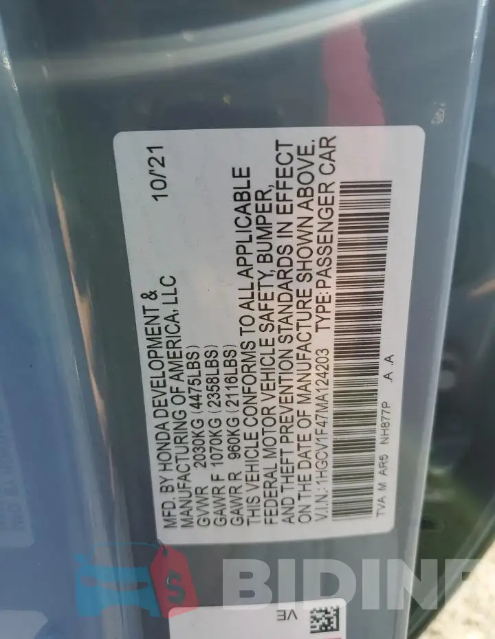 1HGCV1F47MA124203 Photo# 12