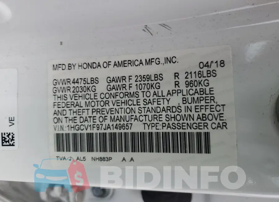 1HGCV1F97JA149657 Photo# 12