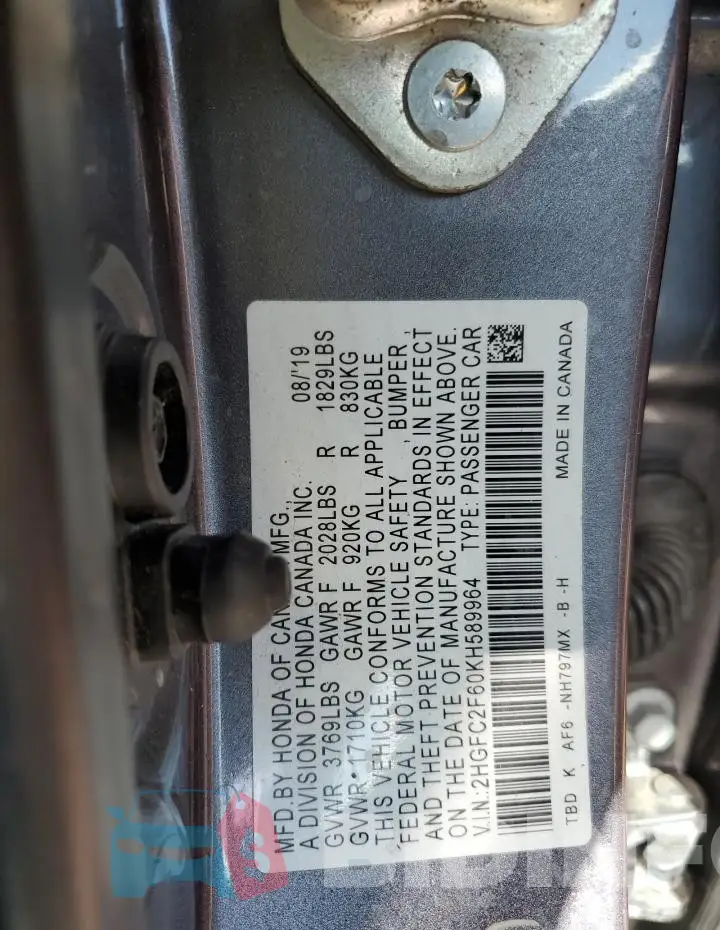 2HGFC2F60KH589964 Photo# 12