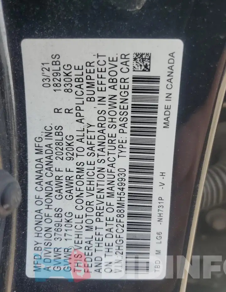 2HGFC2F88MH549930 Photo# 12