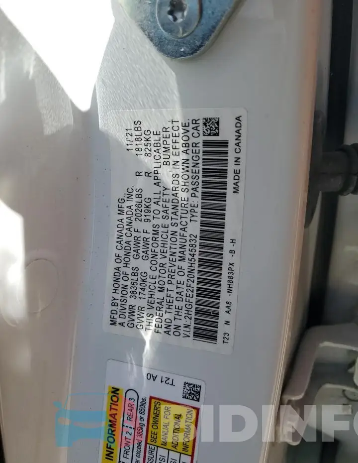 2HGFE2F20NH545832 Photo# 13