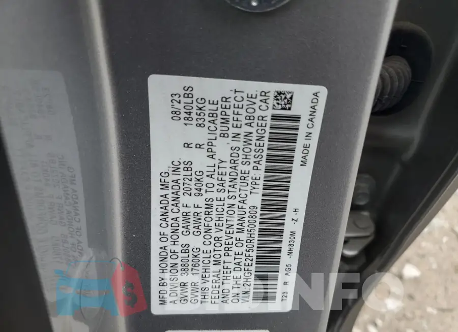 2HGFE2F50RH500809 Photo# 12