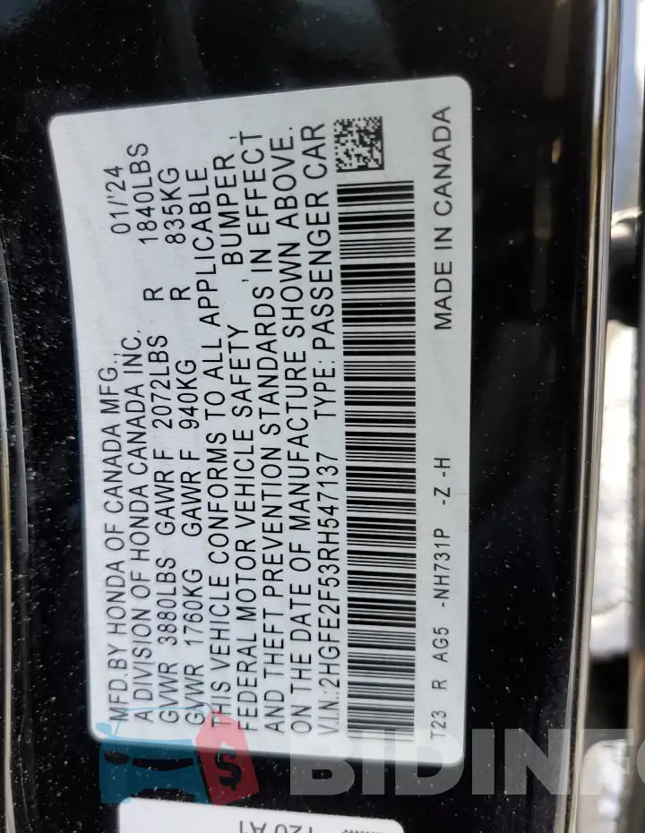 2HGFE2F53RH547137 Photo# 12