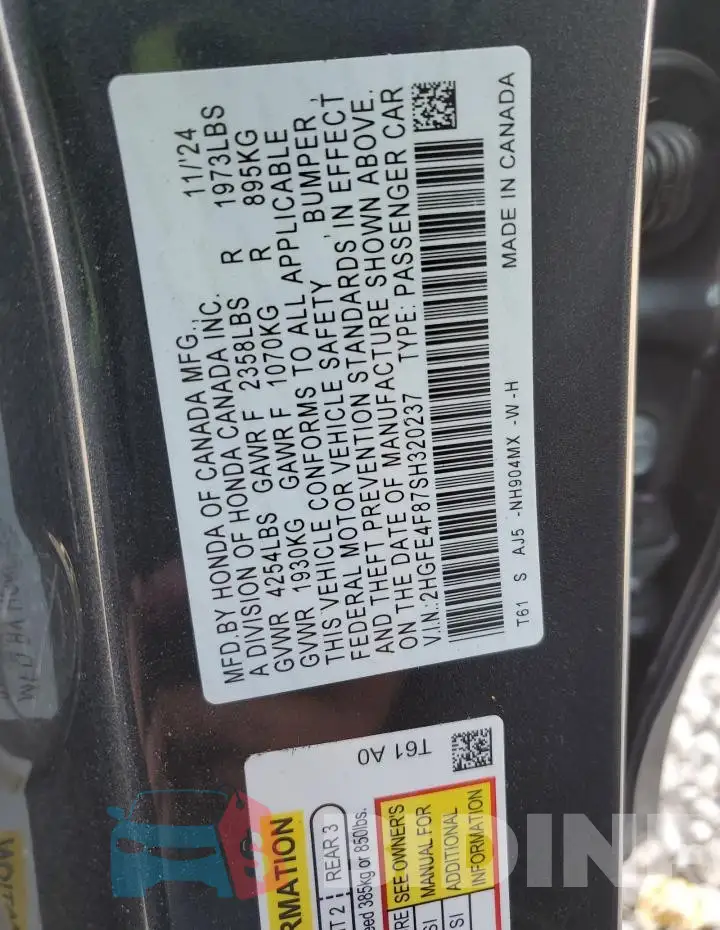 2HGFE4F87SH320237 Photo# 12