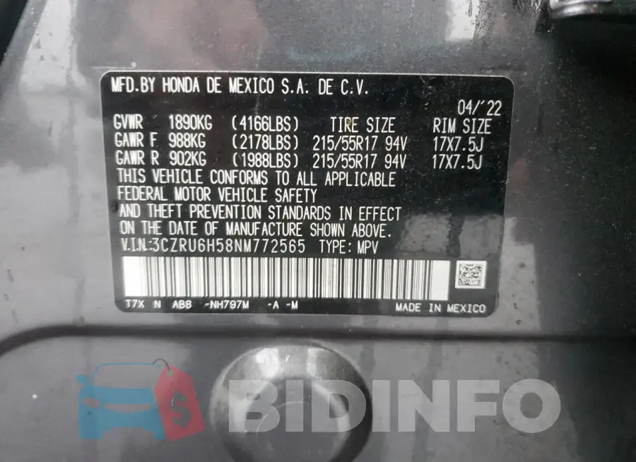 3CZRU6H58NM772565 Photo# 13