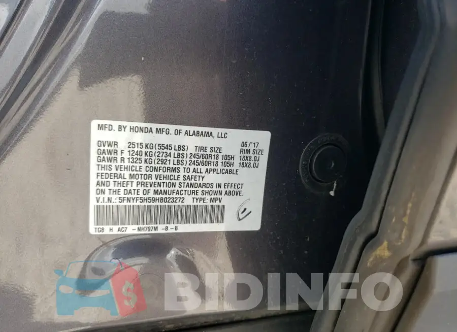 5FNYF5H59HB023272 Photo# 13