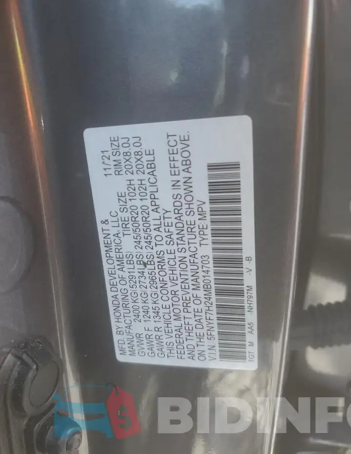 5FNYF7H24MB014703 Photo# 13
