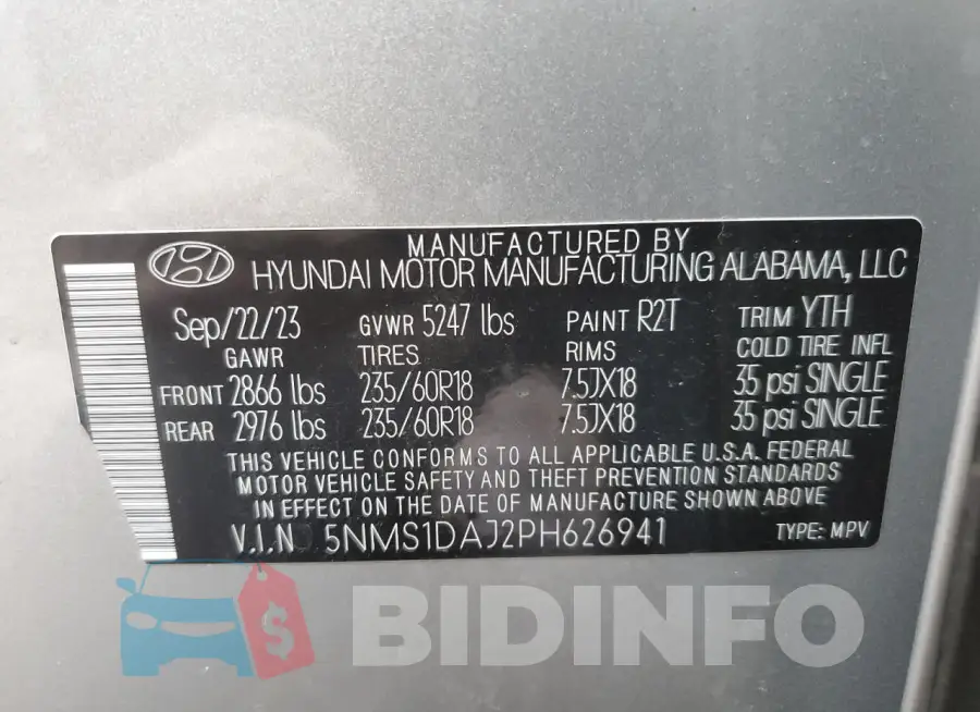 5NMS1DAJ2PH626941 Photo# 13