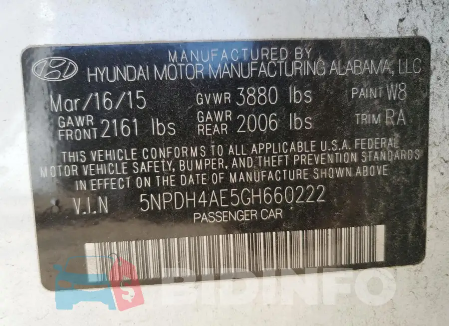 5NPDH4AE5GH660222 Photo# 12