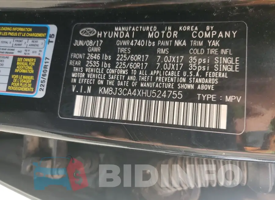 KM8J3CA4XHU524755 Photo# 13